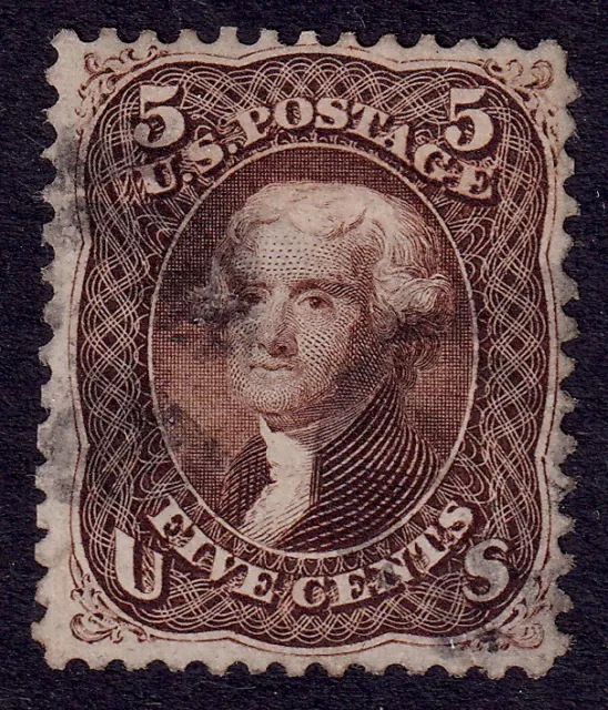 US Scott 76, 1863 Jefferson, 5c brown, FINE USED