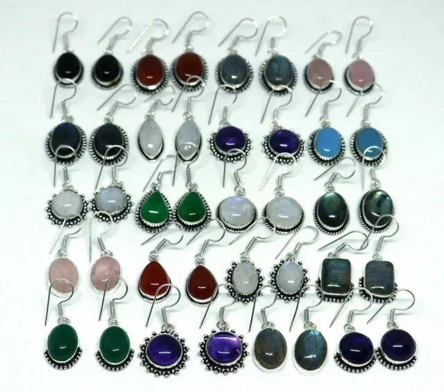 Moonstone & Mix Gemstone 925 Sterling Silver Plated Wholesale Lot 5Pair Earrings
