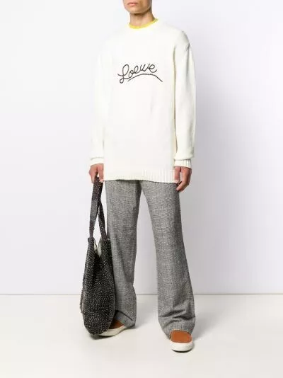 LOEWE Size M L $1,110 Ivory Logo Cotton Knit Jumper Sweater