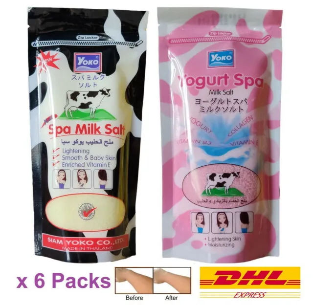 6 x YOKO Spa Milk Salt Scrub Plus AHA Enriched Vitamin E Collagen Whitening 300g