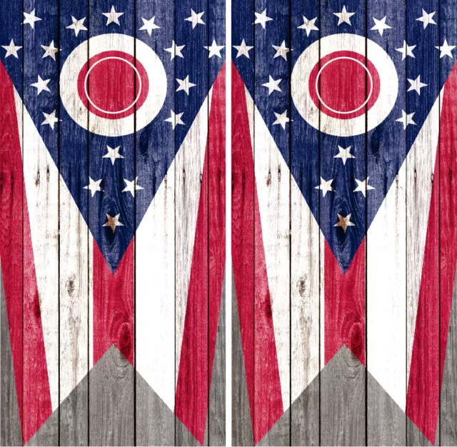 Ohio State Flag Barnwood Cornhole Wrap Boards Decals Bag Toss Game Stickers