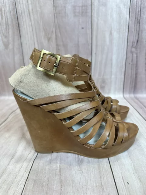 ZU Brand Womens Strappy Wedge Heels - Size 8 AU/US - Tan Leather Upper 2