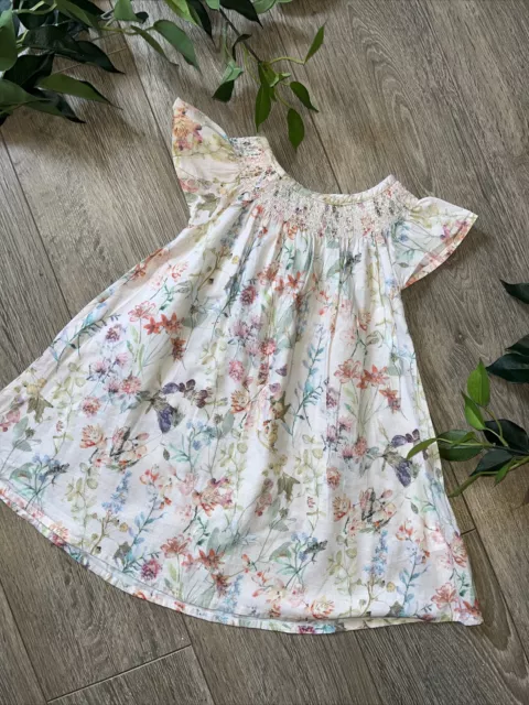 NEXT bambina abito estivo rosa floreale smockato 2-3 anni