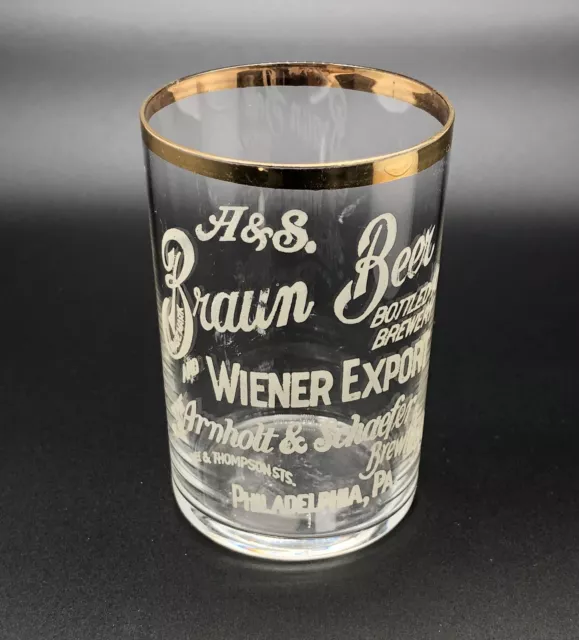 Arnholt & Schaefer Pre Pro Beer Shell Glass / Vtg Acid Etched Tavern Advertising