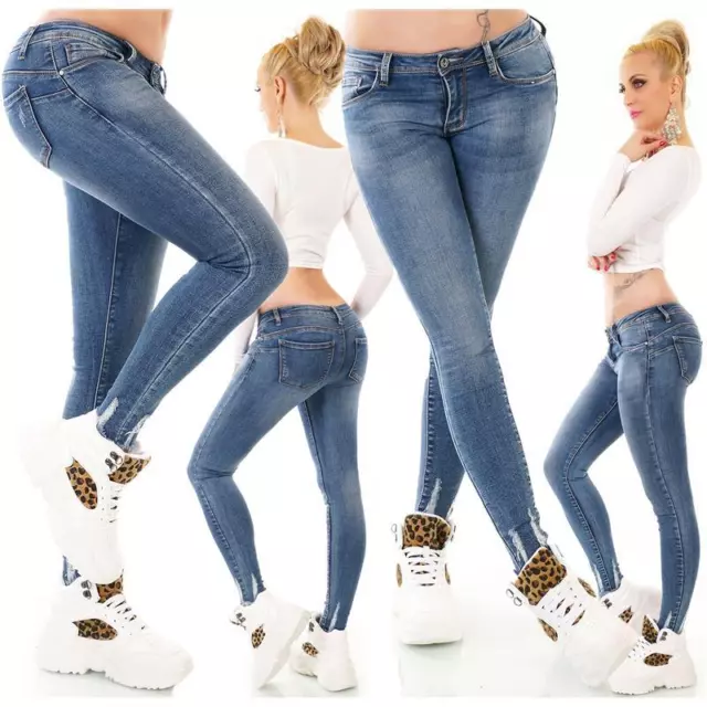 Donna Jeans a Vita Bassa Jeans Skinny Con Push Up Effetto Blu Scuro #H2467