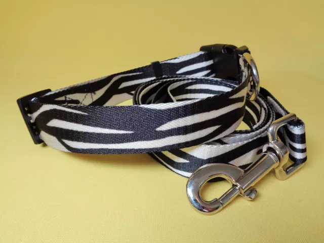 Canvas Large dog COLLAR and LEAD leash matching set big clip small black white