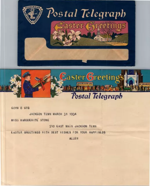 A Greeting By Postal Telegraph - Easter Greeting  telegram 3/31/34