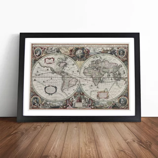 Henricus Hondius Ii - Vintage World Map Wall Art Print Framed Picture Poster