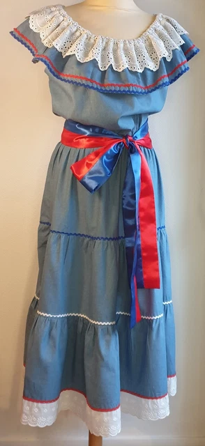 Robe Traditionnelle Haïtienne Carabela - En Coton Chambray Bleu Marine, Fait Main à Paris, Taille M/L
