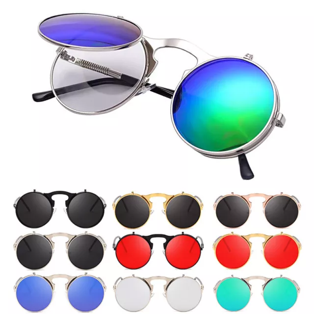 Steampunk Flip Up Metal Glasses Vintage Round Sunglasses Classic Retro Eyewear