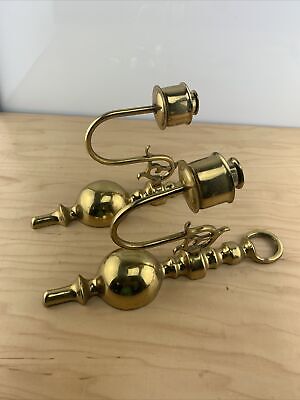 Vintage Solid Brass Wall Scone Candle Holder Set Of Two 12'' Tall