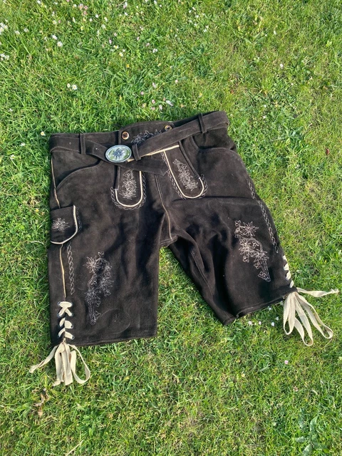 Herren Lederhose 1/2 Hose Oktoberfest XXL Gr.56 Rinderleder Trachtenhose Kurz 3