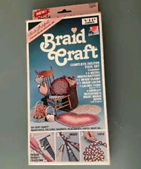 Juego de herramientas artesanales trenza década de 1980 patrón de alfombra trenzada Shirley Botsford vintage nuevo