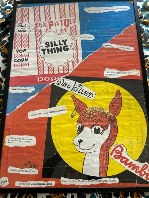 Genuine 1979 Virgin Jamie Reid Sex Pistols 'Silly Thing' Framed Promo Poster