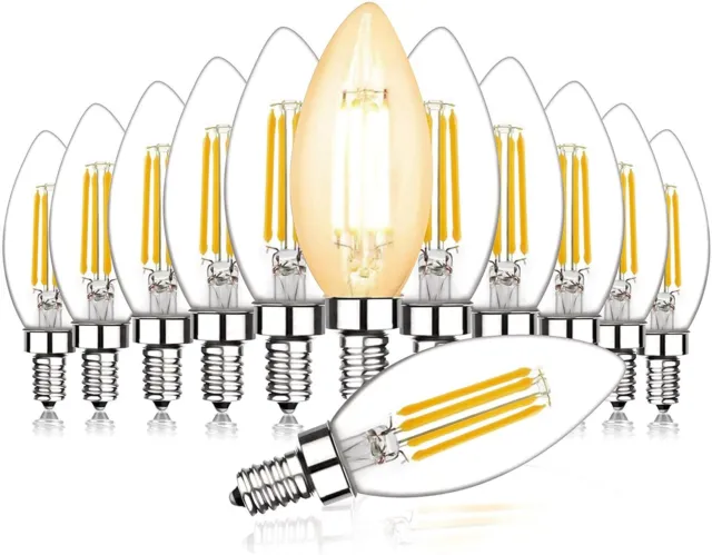 12 Pack LED Filament Candle Bulb E14, 4W C35 Small Edison Screw Warm White 2700K