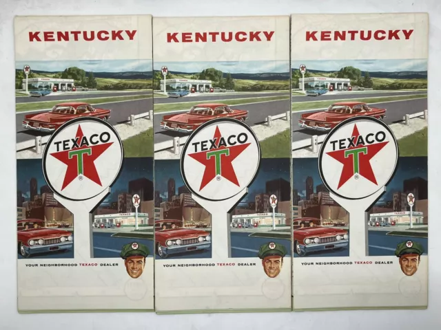 Lot of 3 Vintage Texaco Maps Kentucky 1964 Gas Oil Advertising Unused NOS 1960s