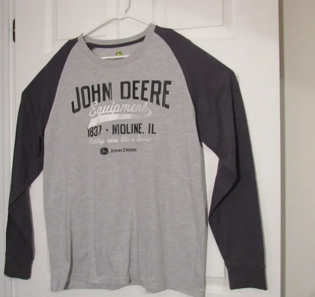 John Deere Mens L/S Adult Gray Shirt, Graphic Print, Moline IL, Size: L