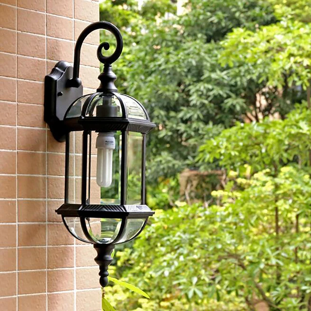 Retro Antik Wandleuchte Vintage Industriell Metall Glas Außen Garten Lampe E27