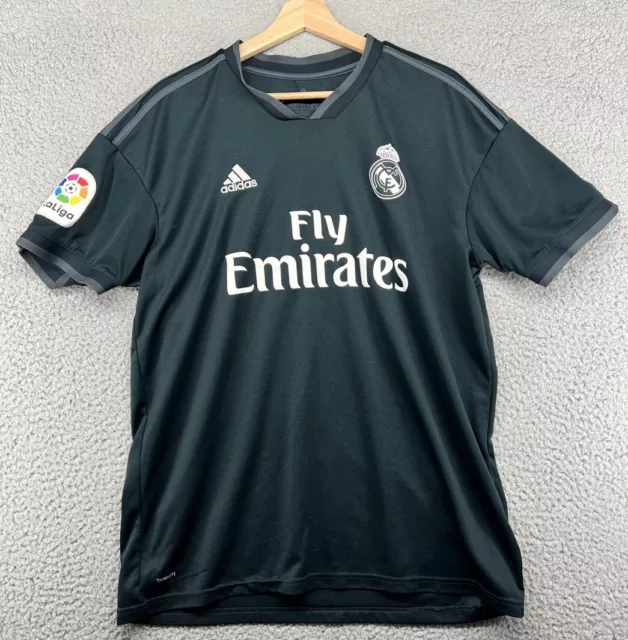 Real Madrid 2018 2019 Adidas Away Jersey Men's L Black Gray Shirt Soccer READ