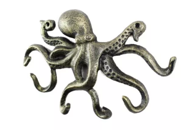 Antique Gold Cast Iron Octopus Hook 11"