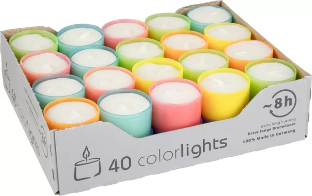 Teelichter colorlights Edition von Wenzel Kerzen in bunten PC Cups 8h Brenndauer