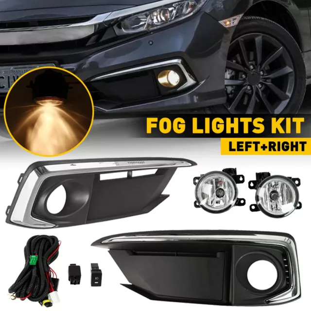 For 2019-2020 Honda Civic Coupe/Sedan Front Bumper Fog Light Lamp Cover Set New