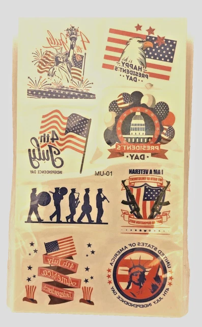 Tatuajes temporales del 4 de julio ~ 10 hojas ~ Día de la Independencia ~ patrióticos