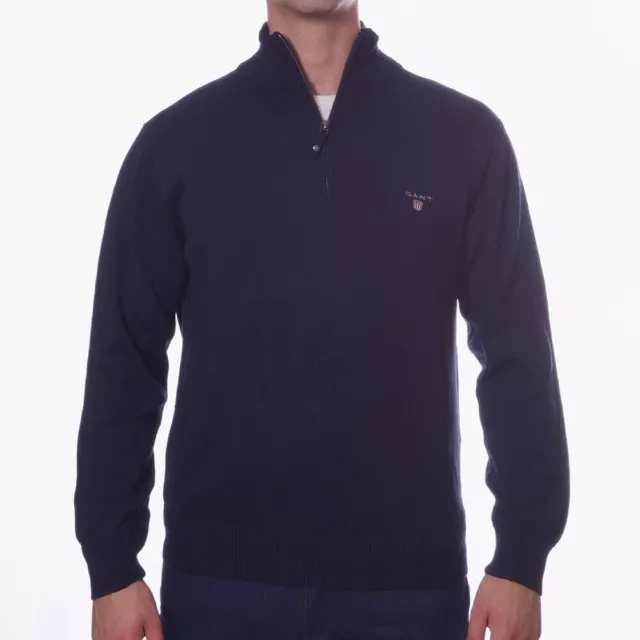 CLEARANCE SALE GANT Mens Navy Blue Half Zip Neck Sweater Jumper