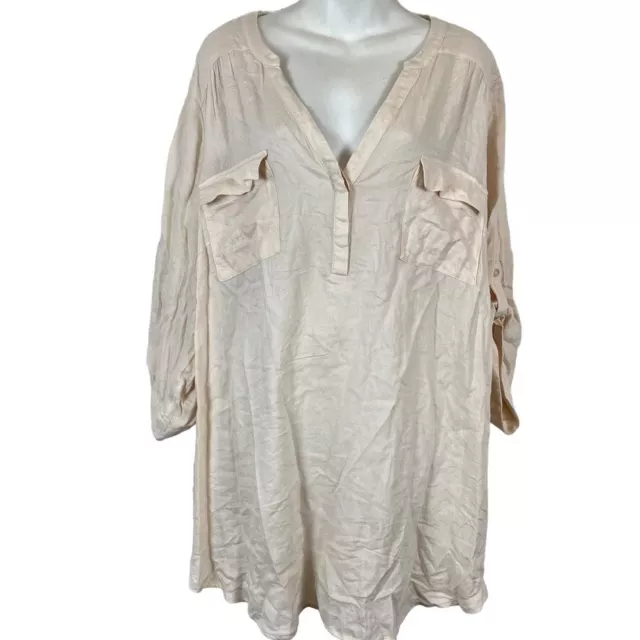 Torrid Harper Womens Cream 3/4 Sleeve V-Neck Button Down Brushed Rayon Shirt  4X