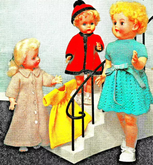 Vintage  "COPY"   Dolls Clothes Knitting Pattern  Heaps to knit.  8 & 4 Ply