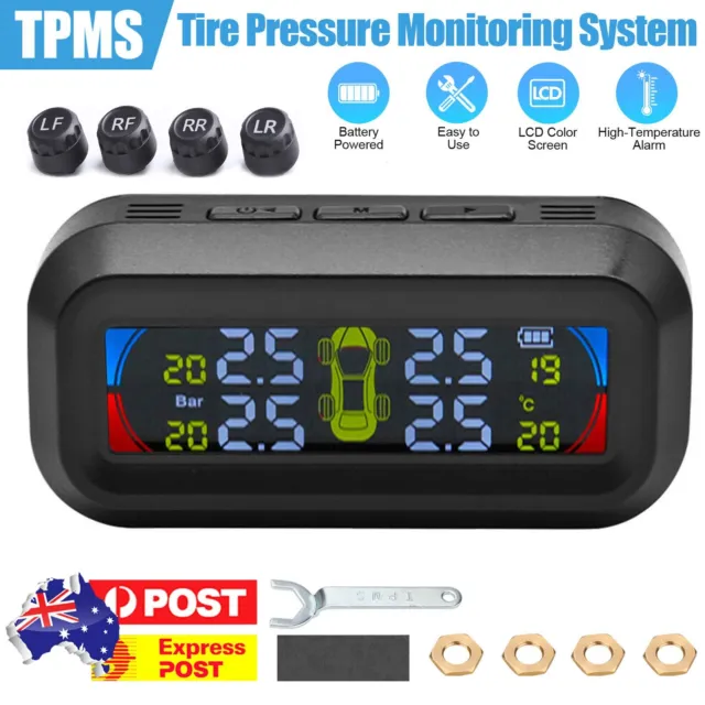 TPMS Solar Wireless Car Tire Tyre Pressure Monitor Monitoring System + 4 Sensors