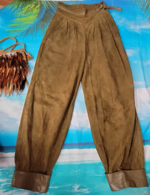 Vintage 80’s, BELTRAMI VERA PELLE Brown Leather High Waisted Pants Size M #CB9