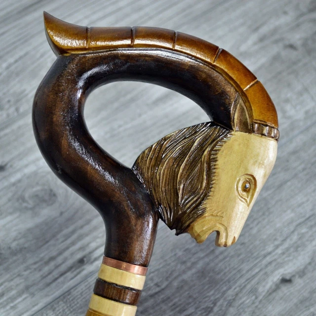 Bastone da passeggio in canna Legno intagliato a mano - Marrone capra /...