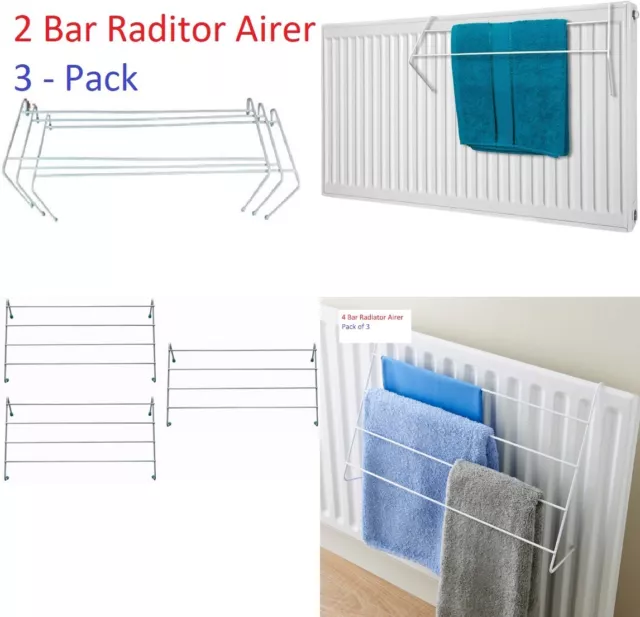 2 / 4 Bar Radiator Airer Dryer Clothes Drying Rack Rail Towel Holder Hanger New