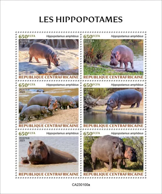 Hippopotamus MNH Stamps 2023 Central African Republic M/S