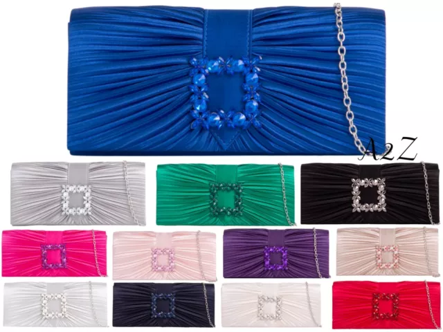 Women's Pleated Satin Diamond Clutch Bag Prom Evening Party wedding Handbag UK