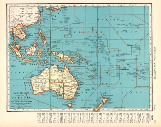 1943 Antique OCEANIA Map Philippines PACIFIC Islands South Pacific Map 593