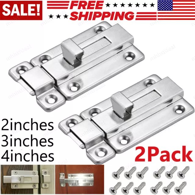 2PCS Stainless Steel Latch Silver Sliding Doors Lock Keyless Door Bolt For Doors