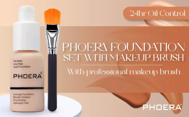 PHOERA Base Complet Couverture Visage Maquillage Liquide Mate Avec Plat Brosse 3