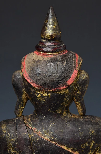 18th Century, Shan, Antique Burmese Wooden Seated Buddha 9