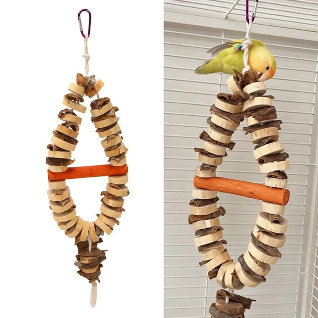 (Nature Wood Color)Bird Chewing Toy Safe Tear Resistant Chew Toy Beak Grinding