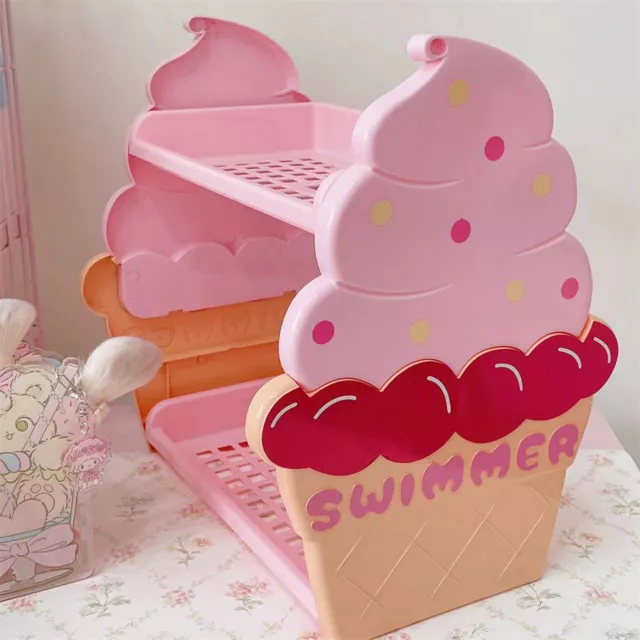 Cute Ice Cream Storage Rack Cartoon Desktop Organizer Holder Display Shelf Pink 2