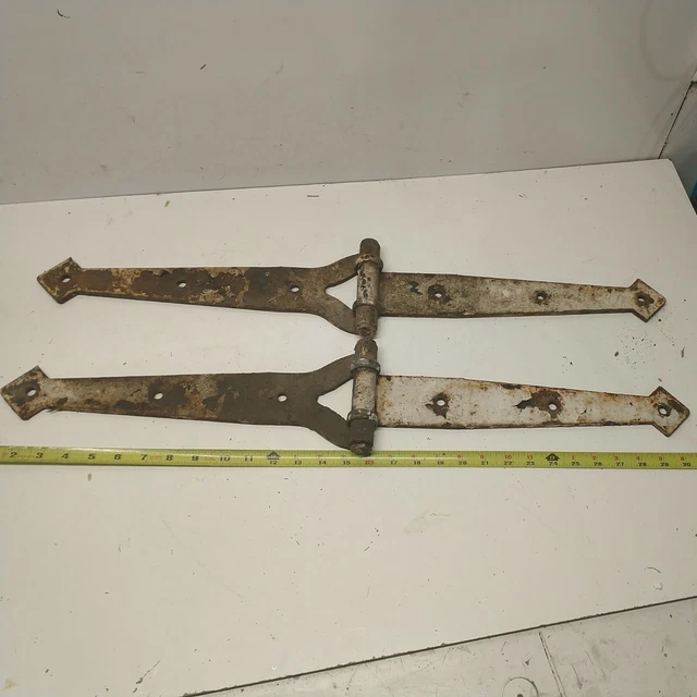 2 Vintage Large Rustic Unique Shape Barn Door Hinges,Old Farm Hardware 30" long!
