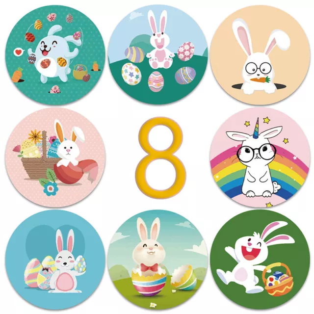 500pcs/roll Round Rabbit Bunny Happy Easter Stickers For Gift BagBDZ8 2