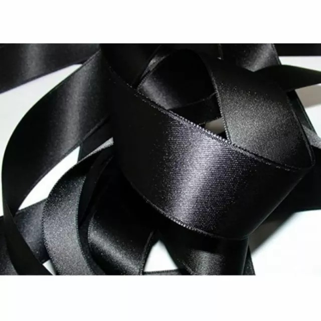 Ruban Satin Luxe Double Face 25 mm Coloris Noir 2 Mètres REF 725x2m