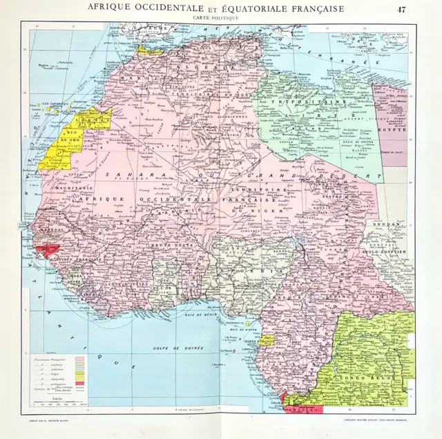1951 Original Carte Afrique occidentale et Equateur française