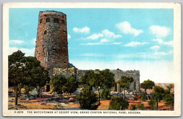 Grand Canyon Park Arizona 1940s Fred Harvey Postcard Watchtower at Desert View