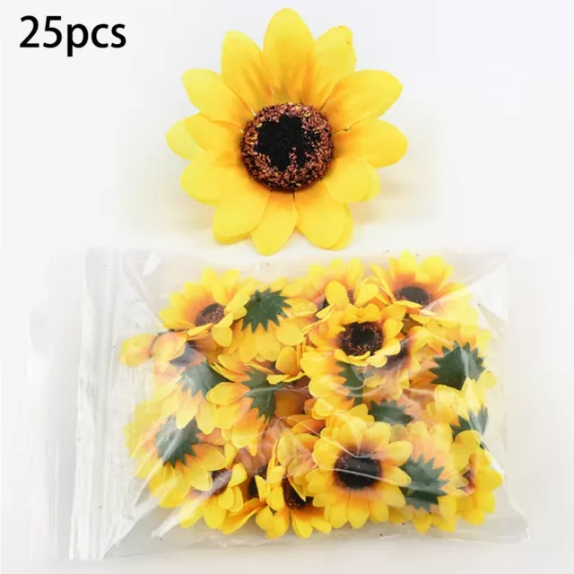 25x Künstliche Seide Sonnenblume Kopf Dekor Hochzeit Party Zuhause Halten Sonnenblume