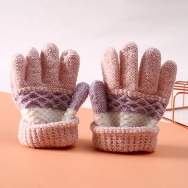 1 Pair 3-8 Years Warm Gloves Warm Full Finger Thicken Warm Knitted Gloves