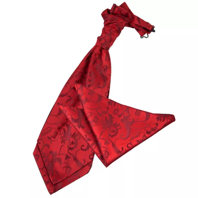 Burgundy Woven Floral Mens Wedding Pre-Tied Cravat Handkerchief Set by DQT